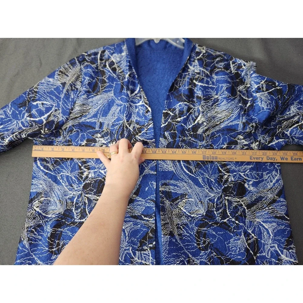 Chicos Travelers Reversible Crushed Jacket 3 XL Open Artsy‎ Lagenlook Blue Bell